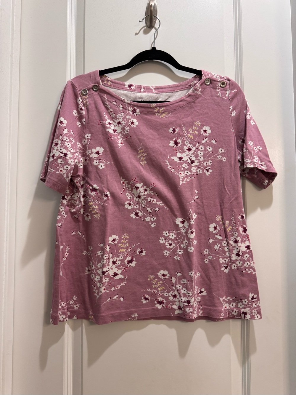 Croft & Barrow Rose Pink Floral Tee XL Round Neck Short Sleeve Buttons